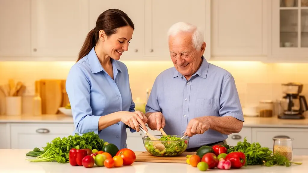 Carer helping prepare a meal