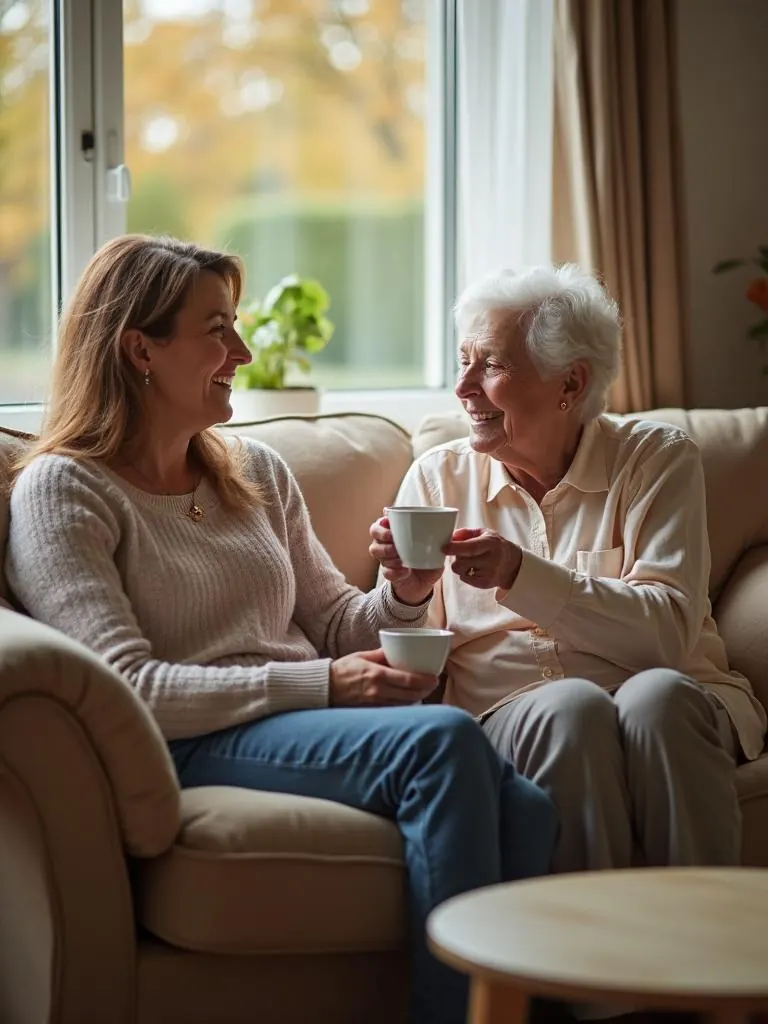 Carer and client enjoying tea together