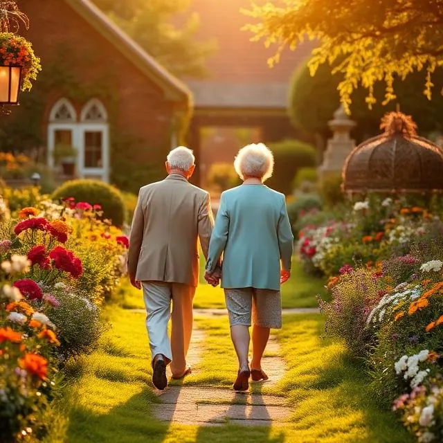 Elderly couple enjoying time in their garden